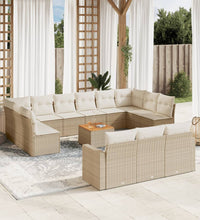 14-tlg. Garten-Sofagarnitur mit Kissen Beige Poly Rattan