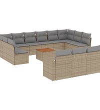 14-tlg. Garten-Sofagarnitur mit Kissen Beige Poly Rattan