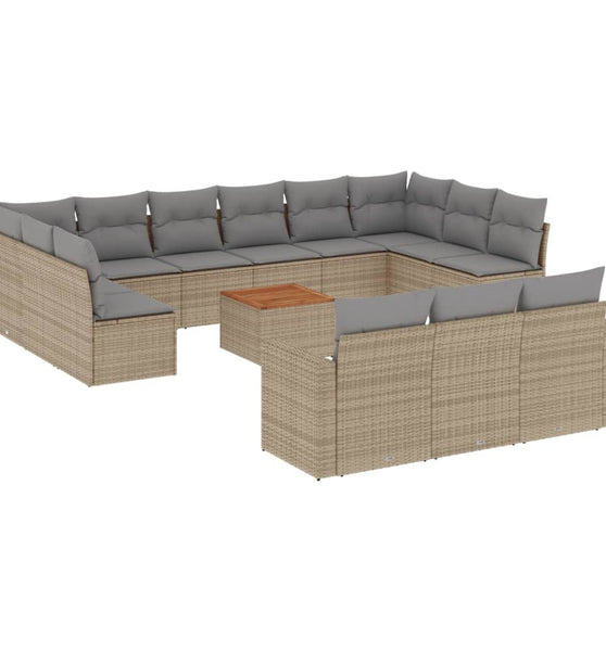 14-tlg. Garten-Sofagarnitur mit Kissen Beige Poly Rattan