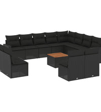 13-tlg. Garten-Sofagarnitur mit Kissen Schwarz Poly Rattan