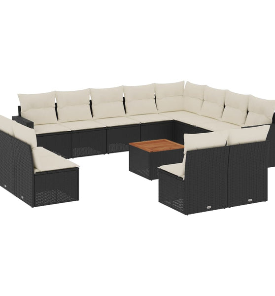 13-tlg. Garten-Sofagarnitur mit Kissen Schwarz Poly Rattan