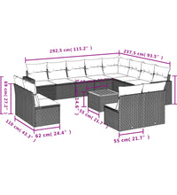 13-tlg. Garten-Sofagarnitur mit Kissen Schwarz Poly Rattan