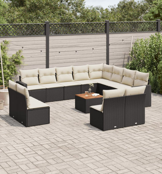 13-tlg. Garten-Sofagarnitur mit Kissen Schwarz Poly Rattan