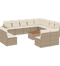 13-tlg. Garten-Sofagarnitur mit Kissen Beige Poly Rattan