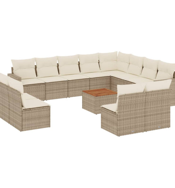 13-tlg. Garten-Sofagarnitur mit Kissen Beige Poly Rattan