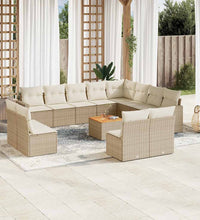 13-tlg. Garten-Sofagarnitur mit Kissen Beige Poly Rattan