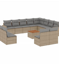 13-tlg. Garten-Sofagarnitur mit Kissen Beige Poly Rattan