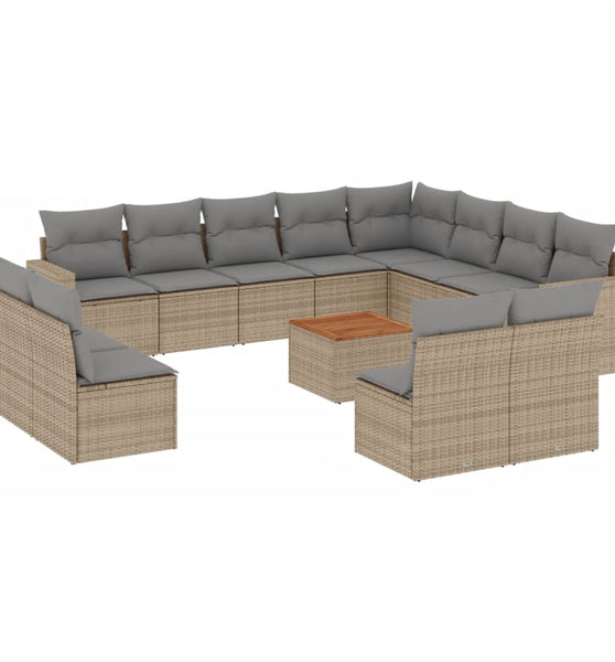 13-tlg. Garten-Sofagarnitur mit Kissen Beige Poly Rattan