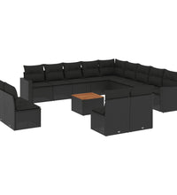 14-tlg. Garten-Sofagarnitur mit Kissen Schwarz Poly Rattan