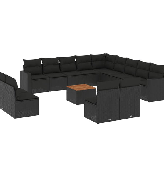 14-tlg. Garten-Sofagarnitur mit Kissen Schwarz Poly Rattan