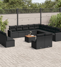 14-tlg. Garten-Sofagarnitur mit Kissen Schwarz Poly Rattan