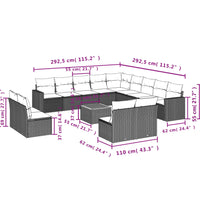 14-tlg. Garten-Sofagarnitur mit Kissen Schwarz Poly Rattan