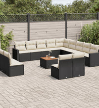 14-tlg. Garten-Sofagarnitur mit Kissen Schwarz Poly Rattan