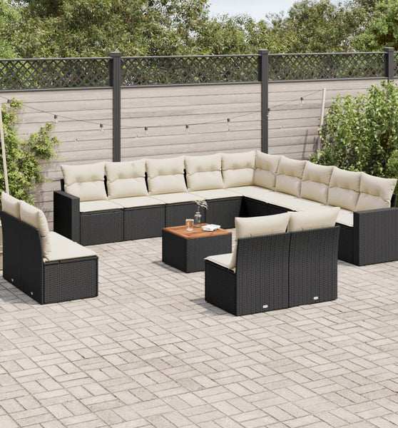 14-tlg. Garten-Sofagarnitur mit Kissen Schwarz Poly Rattan