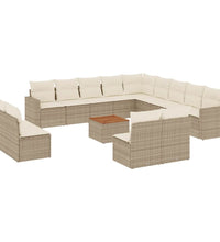 14-tlg. Garten-Sofagarnitur mit Kissen Beige Poly Rattan