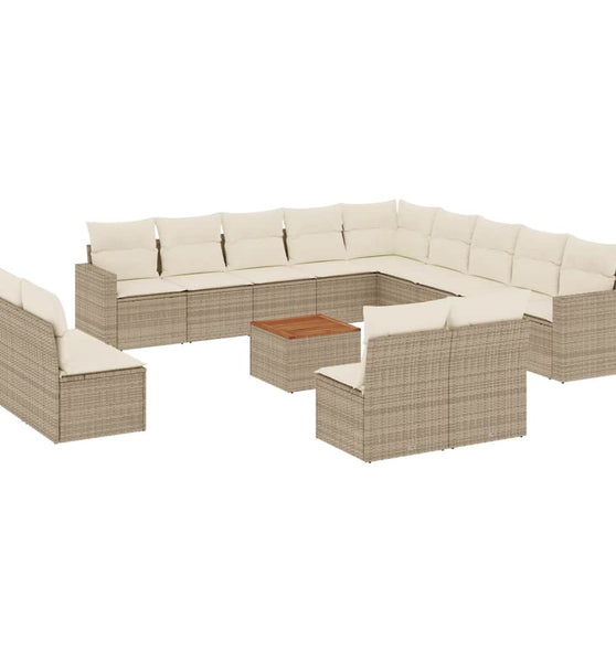 14-tlg. Garten-Sofagarnitur mit Kissen Beige Poly Rattan