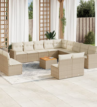 14-tlg. Garten-Sofagarnitur mit Kissen Beige Poly Rattan