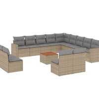 14-tlg. Garten-Sofagarnitur mit Kissen Beige Poly Rattan