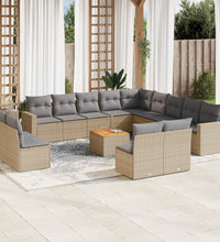 14-tlg. Garten-Sofagarnitur mit Kissen Beige Poly Rattan