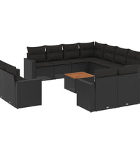 12-tlg. Garten-Sofagarnitur mit Kissen Schwarz Poly Rattan