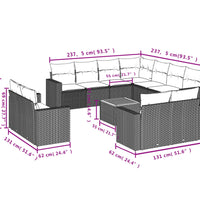 12-tlg. Garten-Sofagarnitur mit Kissen Schwarz Poly Rattan