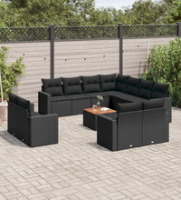 12-tlg. Garten-Sofagarnitur mit Kissen Schwarz Poly Rattan