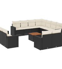 12-tlg. Garten-Sofagarnitur mit Kissen Schwarz Poly Rattan