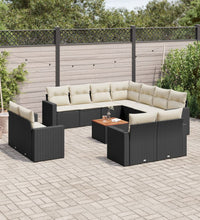 12-tlg. Garten-Sofagarnitur mit Kissen Schwarz Poly Rattan