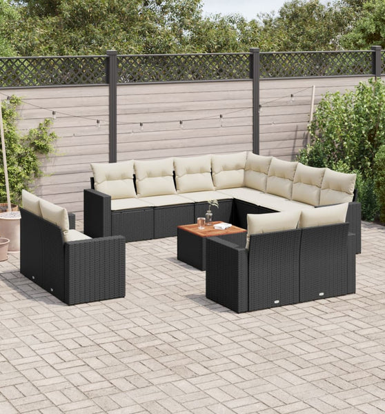 12-tlg. Garten-Sofagarnitur mit Kissen Schwarz Poly Rattan