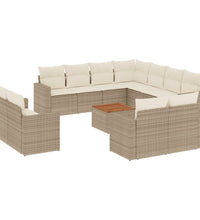 12-tlg. Garten-Sofagarnitur mit Kissen Beige Poly Rattan