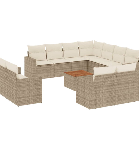 12-tlg. Garten-Sofagarnitur mit Kissen Beige Poly Rattan