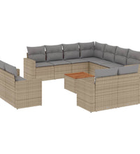 12-tlg. Garten-Sofagarnitur mit Kissen Beige Poly Rattan