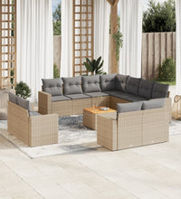 12-tlg. Garten-Sofagarnitur mit Kissen Beige Poly Rattan