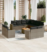 12-tlg. Garten-Sofagarnitur mit Kissen Grau Poly Rattan