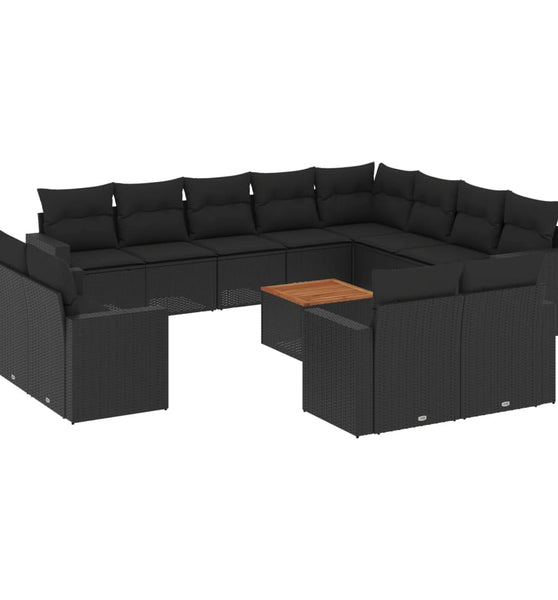 13-tlg. Garten-Sofagarnitur mit Kissen Schwarz Poly Rattan