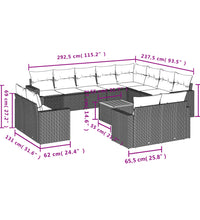 13-tlg. Garten-Sofagarnitur mit Kissen Schwarz Poly Rattan