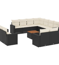 13-tlg. Garten-Sofagarnitur mit Kissen Schwarz Poly Rattan