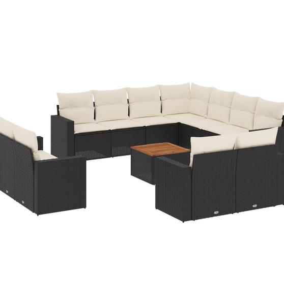 13-tlg. Garten-Sofagarnitur mit Kissen Schwarz Poly Rattan