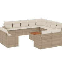 13-tlg. Garten-Sofagarnitur mit Kissen Beige Poly Rattan