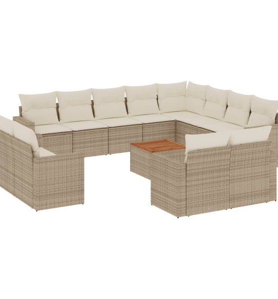 13-tlg. Garten-Sofagarnitur mit Kissen Beige Poly Rattan