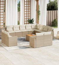 13-tlg. Garten-Sofagarnitur mit Kissen Beige Poly Rattan