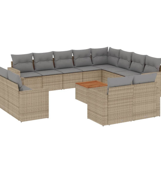 13-tlg. Garten-Sofagarnitur mit Kissen Beige Poly Rattan