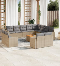 13-tlg. Garten-Sofagarnitur mit Kissen Beige Poly Rattan