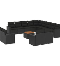 14-tlg. Garten-Sofagarnitur mit Kissen Schwarz Poly Rattan