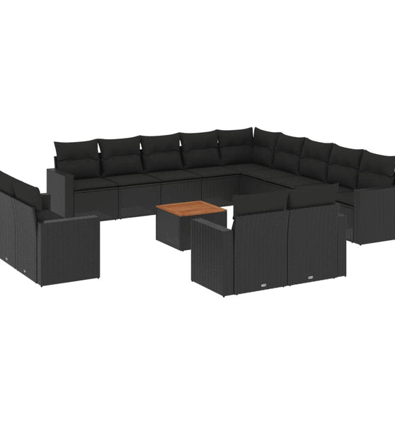 14-tlg. Garten-Sofagarnitur mit Kissen Schwarz Poly Rattan