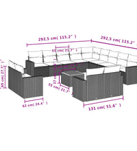 14-tlg. Garten-Sofagarnitur mit Kissen Schwarz Poly Rattan