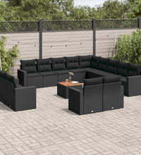 14-tlg. Garten-Sofagarnitur mit Kissen Schwarz Poly Rattan