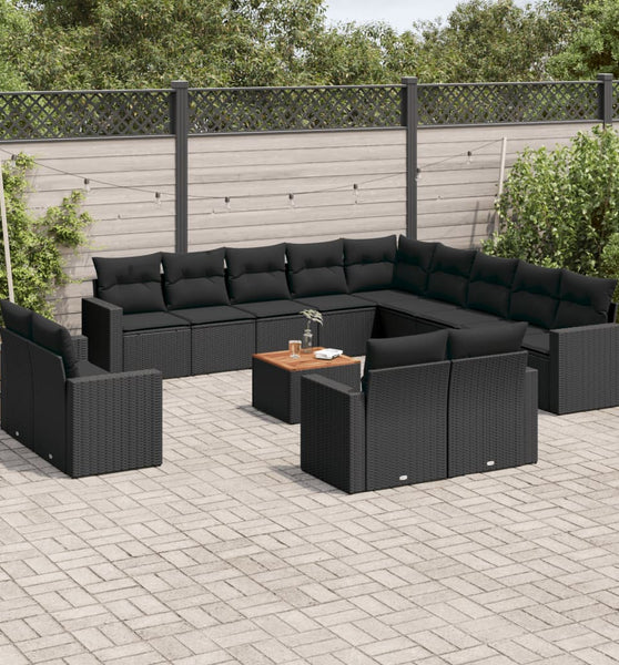 14-tlg. Garten-Sofagarnitur mit Kissen Schwarz Poly Rattan