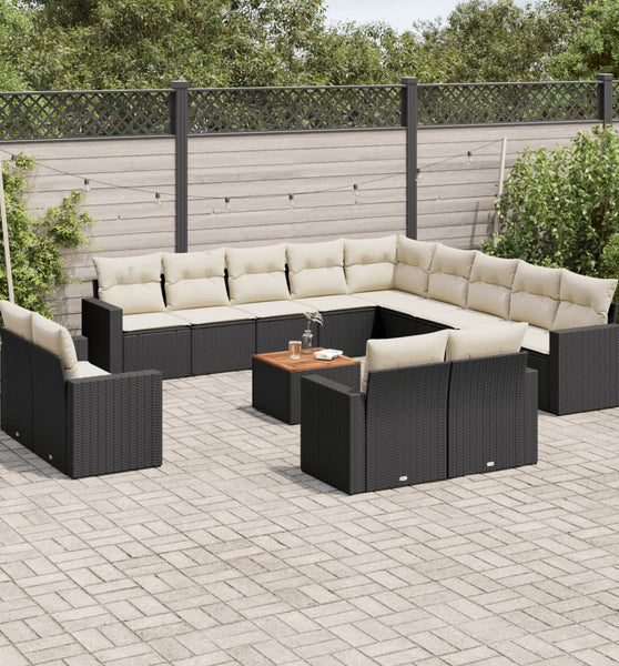 14-tlg. Garten-Sofagarnitur mit Kissen Schwarz Poly Rattan