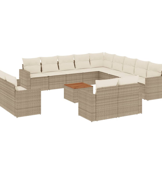 14-tlg. Garten-Sofagarnitur mit Kissen Beige Poly Rattan